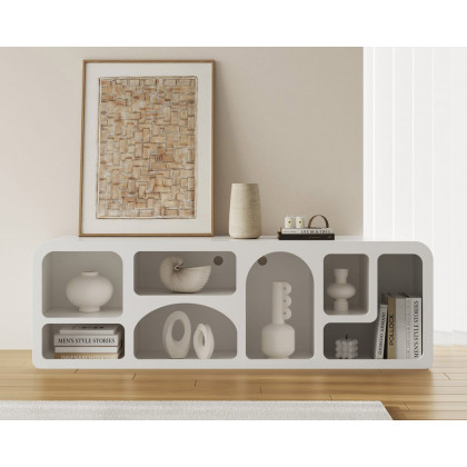 HMR Codiys Art Deco Bookshelf Wood TV Stand with Shelves for TV Up to 70" - White