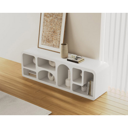HMR Codiys Art Deco Bookshelf Wood TV Stand with Shelves for TV Up to 70" - White