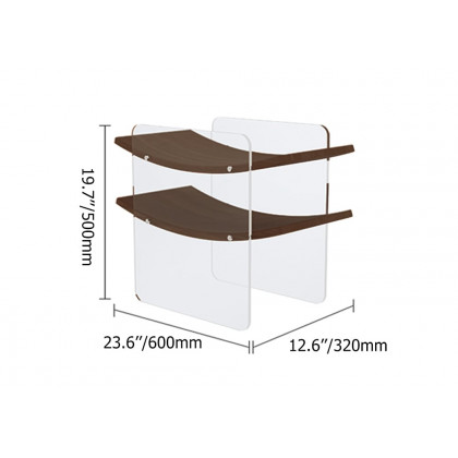HMR - Modern Clear Acrylic Side Table with Two Curved Shelves in Walnut End Table