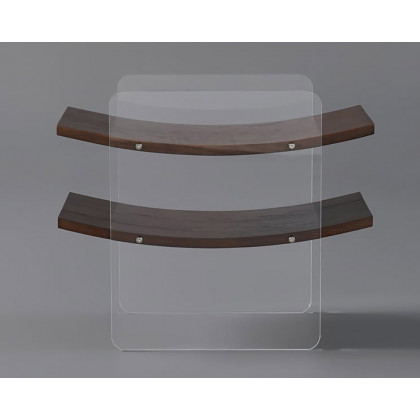 HMR - Modern Clear Acrylic Side Table with Two Curved Shelves in Walnut End Table