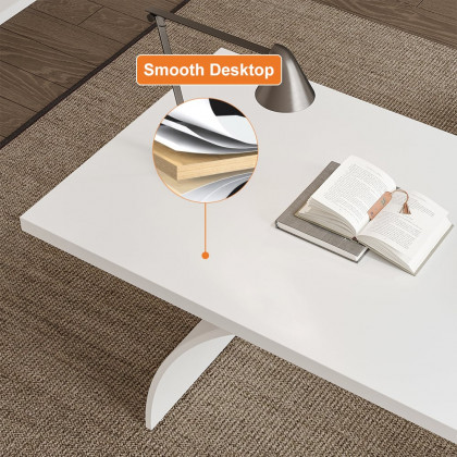 HMR Modern Industrial Rectangular Wood Metal Base Office Desk - White, 70.9"
