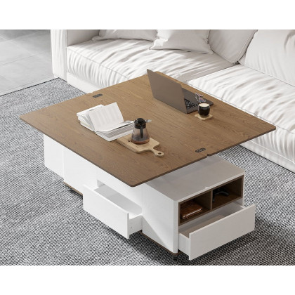 HMR Modern 47" Lift Top Foldable Coffee Table Multi Functional Table with 3 Drawers & Cabinet - White/Walnut
