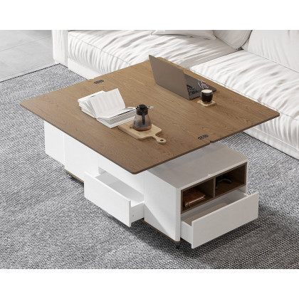 HMR Modern 47" Lift Top Foldable Coffee Table Multi Functional Table with 3 Drawers & Cabinet - White/Walnut