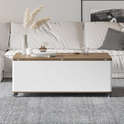HMR Modern 47" Lift Top Foldable Coffee Table Multi Functional Table with 3 Drawers & Cabinet - White/Walnut