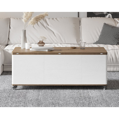 HMR Modern 47" Lift Top Foldable Coffee Table Multi Functional Table with 3 Drawers & Cabinet - White/Walnut