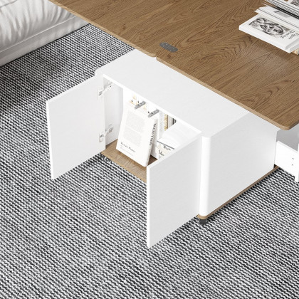 HMR Modern 47" Lift Top Foldable Coffee Table Multi Functional Table with 3 Drawers & Cabinet - White/Walnut