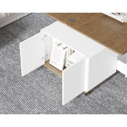 HMR Modern 47" Lift Top Foldable Coffee Table Multi Functional Table with 3 Drawers & Cabinet - White/Walnut