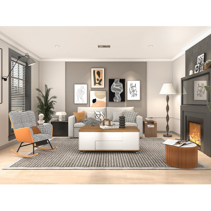 HMR Modern 47" Lift Top Foldable Coffee Table Multi Functional Table with 3 Drawers & Cabinet - White/Walnut