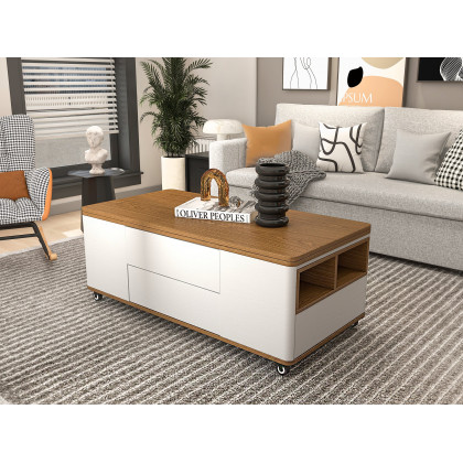 HMR Modern 47" Lift Top Foldable Coffee Table Multi Functional Table with 3 Drawers & Cabinet - White/Walnut