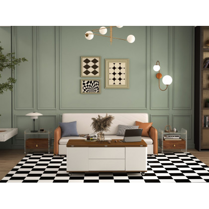 HMR Modern 47" Lift Top Foldable Coffee Table Multi Functional Table with 3 Drawers & Cabinet - White/Walnut