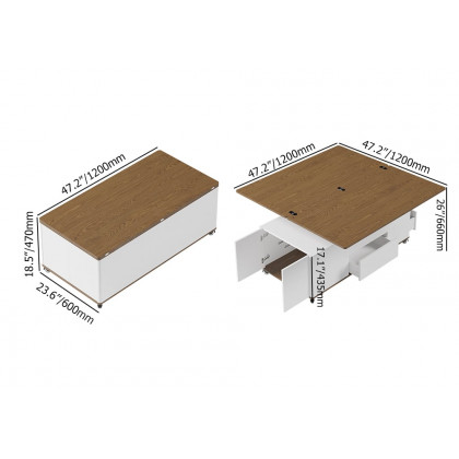 HMR Modern 47" Lift Top Foldable Coffee Table Multi Functional Table with 3 Drawers & Cabinet - White/Walnut