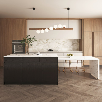 HMR 83''-106" Extendable Kitchen lsland with Doors&Drawers - Black, Engineered Wood, Left-Hand Facing