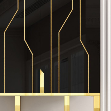 HMR - Modern Glossy Black Bar Cabinet with Door Storage Home Bar Cabinet Stainless Steel