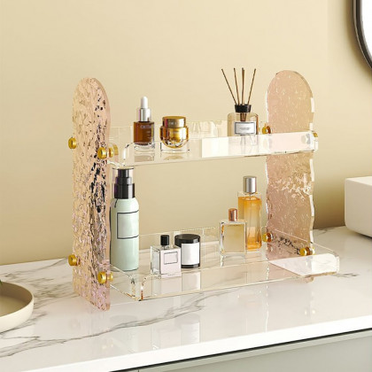 HMR - 2 Tier Acrylic Bathroom Storage Rack Makeup Cosmetic Organizer in Iridescent & Clear