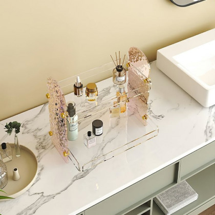 HMR - 2 Tier Acrylic Bathroom Storage Rack Makeup Cosmetic Organizer in Iridescent & Clear