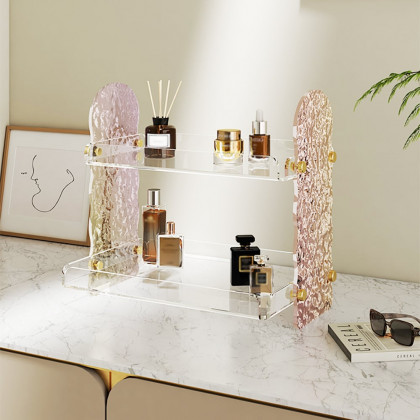 HMR - 2 Tier Acrylic Bathroom Storage Rack Makeup Cosmetic Organizer in Iridescent & Clear