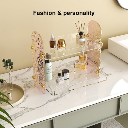 HMR - 2 Tier Acrylic Bathroom Storage Rack Makeup Cosmetic Organizer in Iridescent & Clear