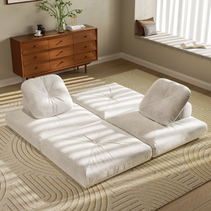 HMR - White Cloud Modular Sectional Convertible 3-Seater Sofa Velvet Upholstered with Pillows