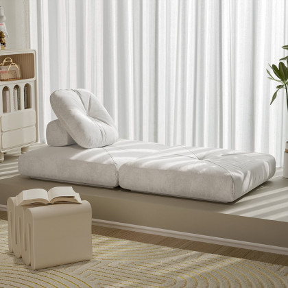 HMR - White Cloud Modular Sectional Convertible 3-Seater Sofa Velvet Upholstered with Pillows