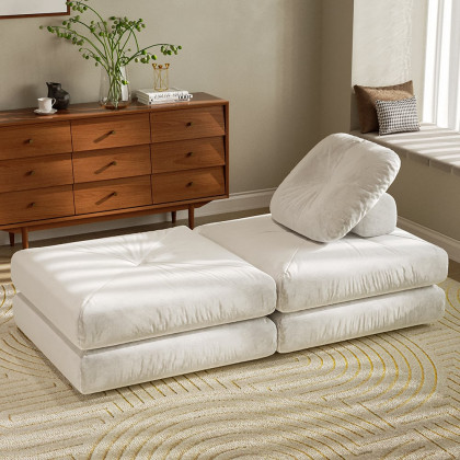 HMR - White Cloud Modular Sectional Convertible 3-Seater Sofa Velvet Upholstered with Pillows