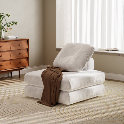 HMR - White Cloud Modular Sectional Convertible 3-Seater Sofa Velvet Upholstered with Pillows