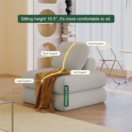 HMR - White Cloud Modular Sectional Convertible 3-Seater Sofa Velvet Upholstered with Pillows