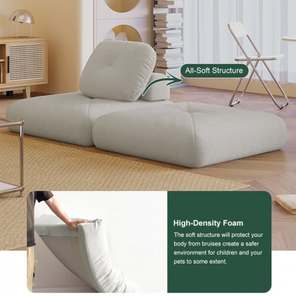 HMR - White Cloud Modular Sectional Convertible 3-Seater Sofa Velvet Upholstered with Pillows