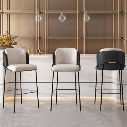 HMR Linenic Series Modern PU Leather Bar Stools - Black, 20.9"L x 20.9"W x 41.3"H, 4-Pieces