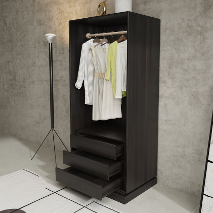 HMR - Japandi Washed White Wardrobe Closet Oak Veneer Armoire with 3 Drawers & Graphical Doors