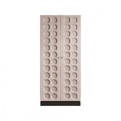 HMR - Japandi Washed White Wardrobe Closet Oak Veneer Armoire with 3 Drawers & Graphical Doors