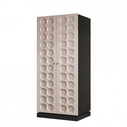 HMR - Japandi Washed White Wardrobe Closet Oak Veneer Armoire with 3 Drawers & Graphical Doors