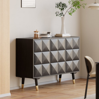 HMR - 49"W Mid Century Modern Black Dresser Chest of 9 Drawers Storage Cabinet