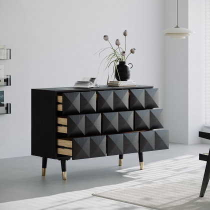 HMR - 49"W Mid Century Modern Black Dresser Chest of 9 Drawers Storage Cabinet