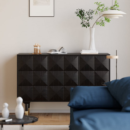 HMR - 49"W Mid Century Modern Black Dresser Chest of 9 Drawers Storage Cabinet