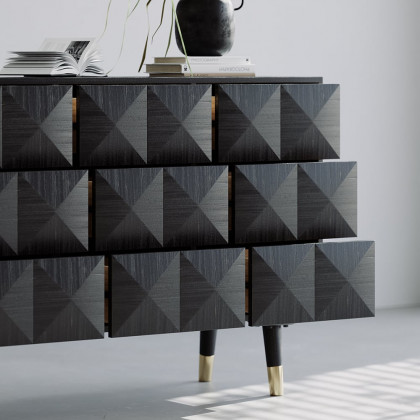 HMR - 49"W Mid Century Modern Black Dresser Chest of 9 Drawers Storage Cabinet