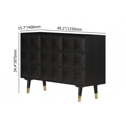 HMR - 49"W Mid Century Modern Black Dresser Chest of 9 Drawers Storage Cabinet