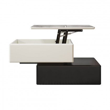 HMR - Modern Black & Khaki Lift Top Small Square Sintered Stone Coffee Table with Storage
