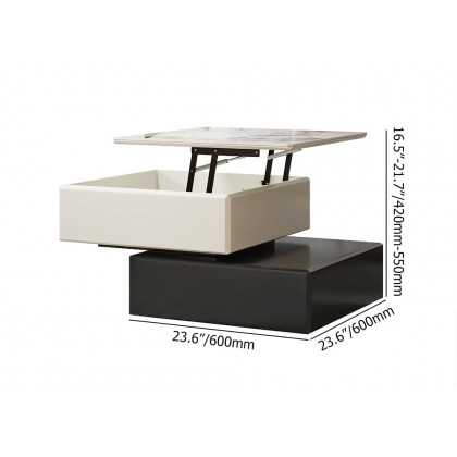 HMR - Modern Black & Khaki Lift Top Small Square Sintered Stone Coffee Table with Storage