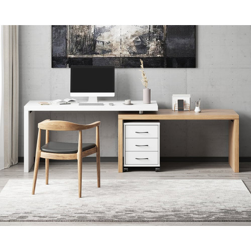 HMR - Modern Swivel Desk & Home Office Chair Set L-Shaped Rotating Desk Adjustable