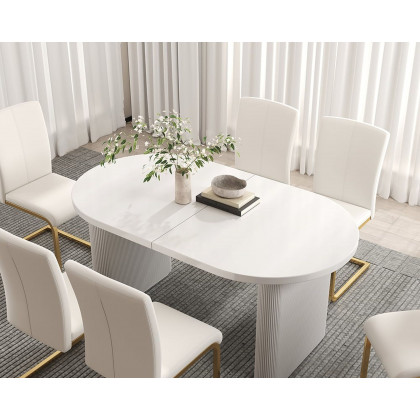 HMR Japandi Oval Extendable Dining Table - White, 79"-94" (seats 6-10)