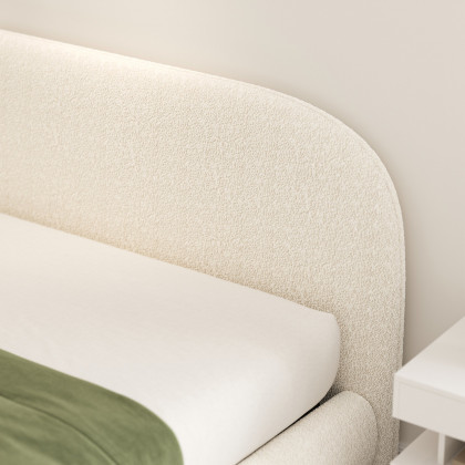 HMR - King Size Boucle Upholstered Floating Bed Frame with Light
