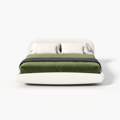 HMR - King Size Boucle Upholstered Floating Bed Frame with Light