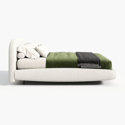 HMR - King Size Boucle Upholstered Floating Bed Frame with Light