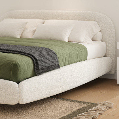 HMR - King Size Boucle Upholstered Floating Bed Frame with Light