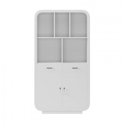 HMR - 79.1" White Bookcase with Doors Modern Etagere Bookcase with Drawers