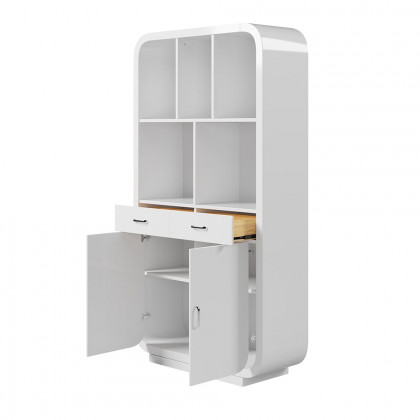HMR - 79.1" White Bookcase with Doors Modern Etagere Bookcase with Drawers