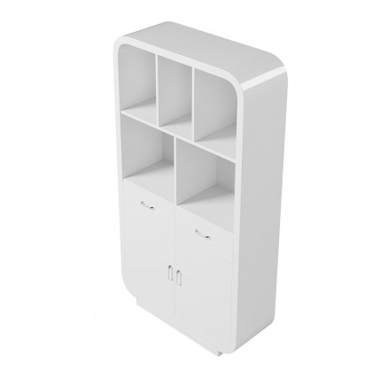 HMR - 79.1" White Bookcase with Doors Modern Etagere Bookcase with Drawers