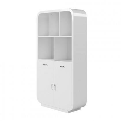 HMR - 79.1" White Bookcase with Doors Modern Etagere Bookcase with Drawers