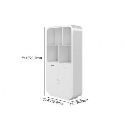 HMR - 79.1" White Bookcase with Doors Modern Etagere Bookcase with Drawers