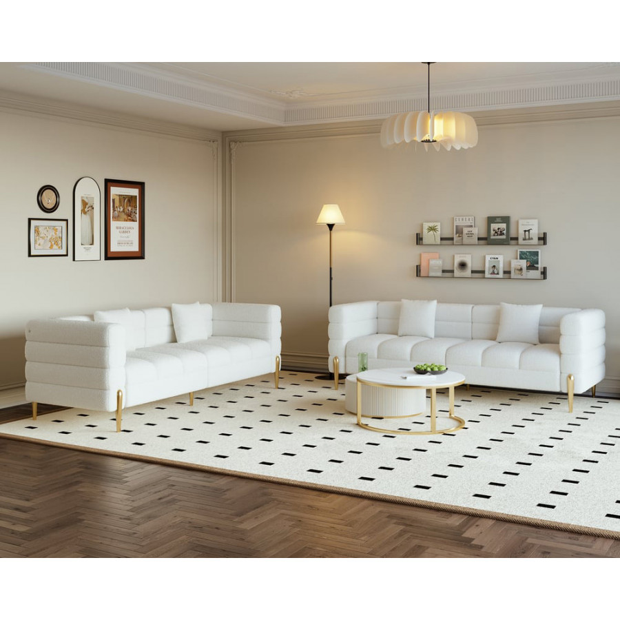 HMR - Aurora 79" Fluted Sofa with Gold Legs & Pillows Set of 3